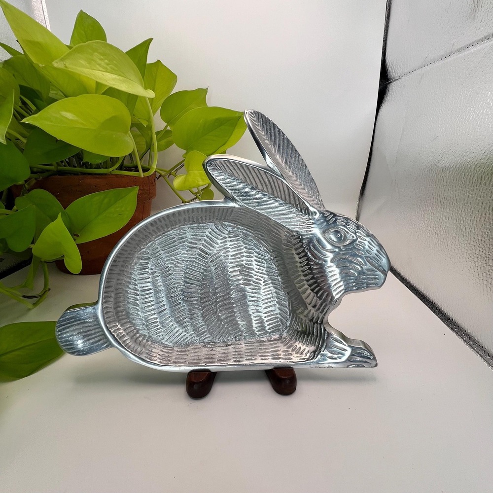 Vintage Cast Aluminum Bunny Rabbit Serving Dish Candy Tray Easter Decor